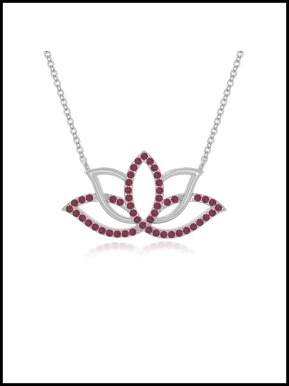 Natural Ruby Lotus Flower Pendant Necklace, Sterling Silver, Birthstone Jewelry